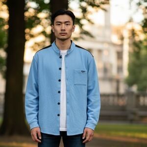 St. John Sport by Marie Gray Blue & Black Button-Up‎ Knit Jacket – Size Large